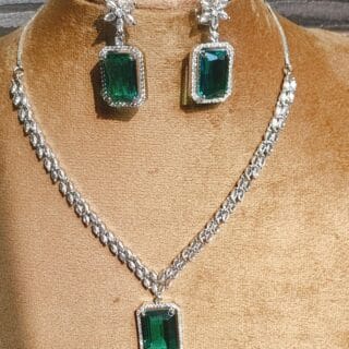 Emerald American Diamond Necklace Set