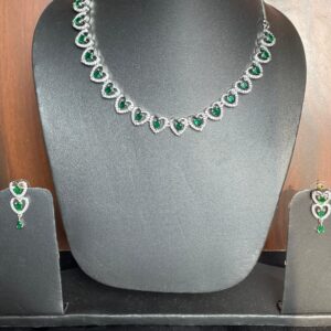 American Diamond Green Heart Shape Necklace Set