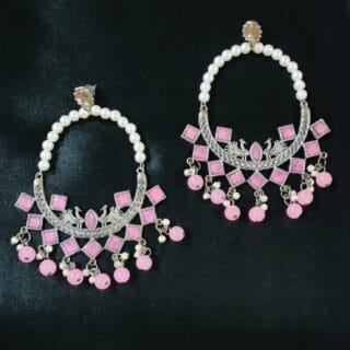 Pink -White Pearl Oxidised Morni Baliyan