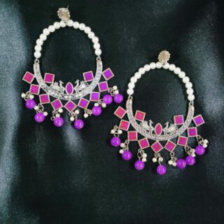 Lilac & White Pearl Oxidised Morni Baliyan