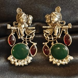 Radha Krishna Silver Plated Earrings