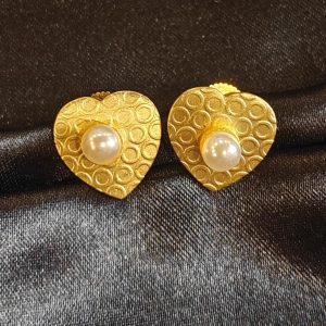 Brass Heart Gold Plated Pearl Studs