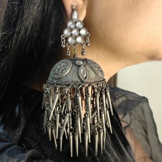 Black Big Size Oxidised Jhumkas