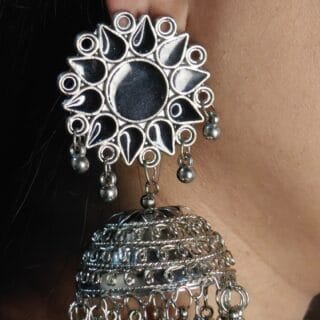 Oxidised Flower Jhumka: