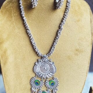 Elegant Morni Oxidized Long Set , Earrings& bracelet