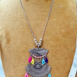 Multicolored Beads Oxidized Long Necklace Set