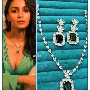 Aliya bhatt Inspired Emerald Green Necklace Set
