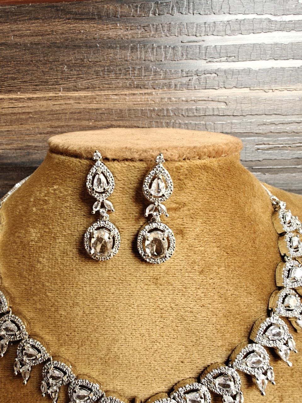 Silver American Diamond Necklace Set - Image 2