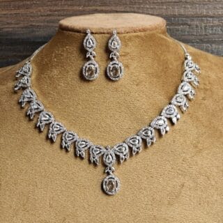 Silver American Diamond Necklace Set