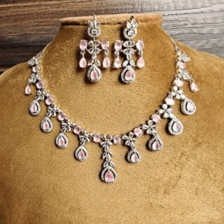 Pink American Diamond Necklace Set