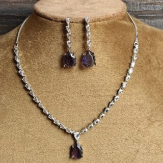 Purple American Diamond V Necklace Set