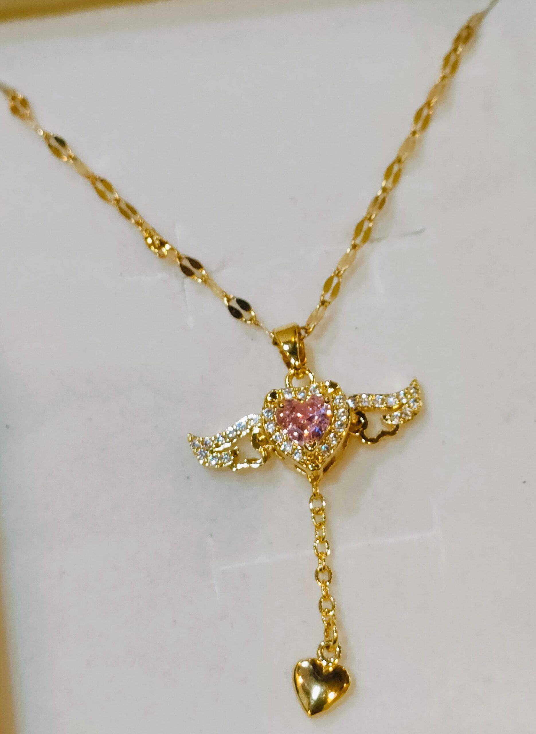 Demi Fine Pink Golden Heart Angel Pendant Chain - Image 2