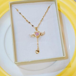 Demi Fine Pink Golden Heart Angel Pendant Chain