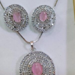 American Diamond Oval Pendant Chain Set