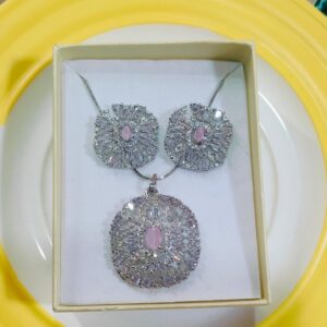 American Diamond Pendant Chain Set With Pair Of Earrings