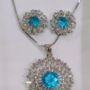 American Diamond Pendant Chain Set With Pair Of Earrings
