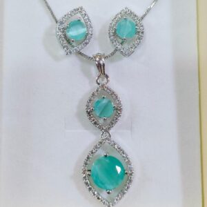 American Diamond Drop Pendant Chain Set With Pair Of Earrings