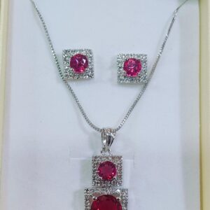 American Diamond Pendant Chain Set With Pair Of Earrings