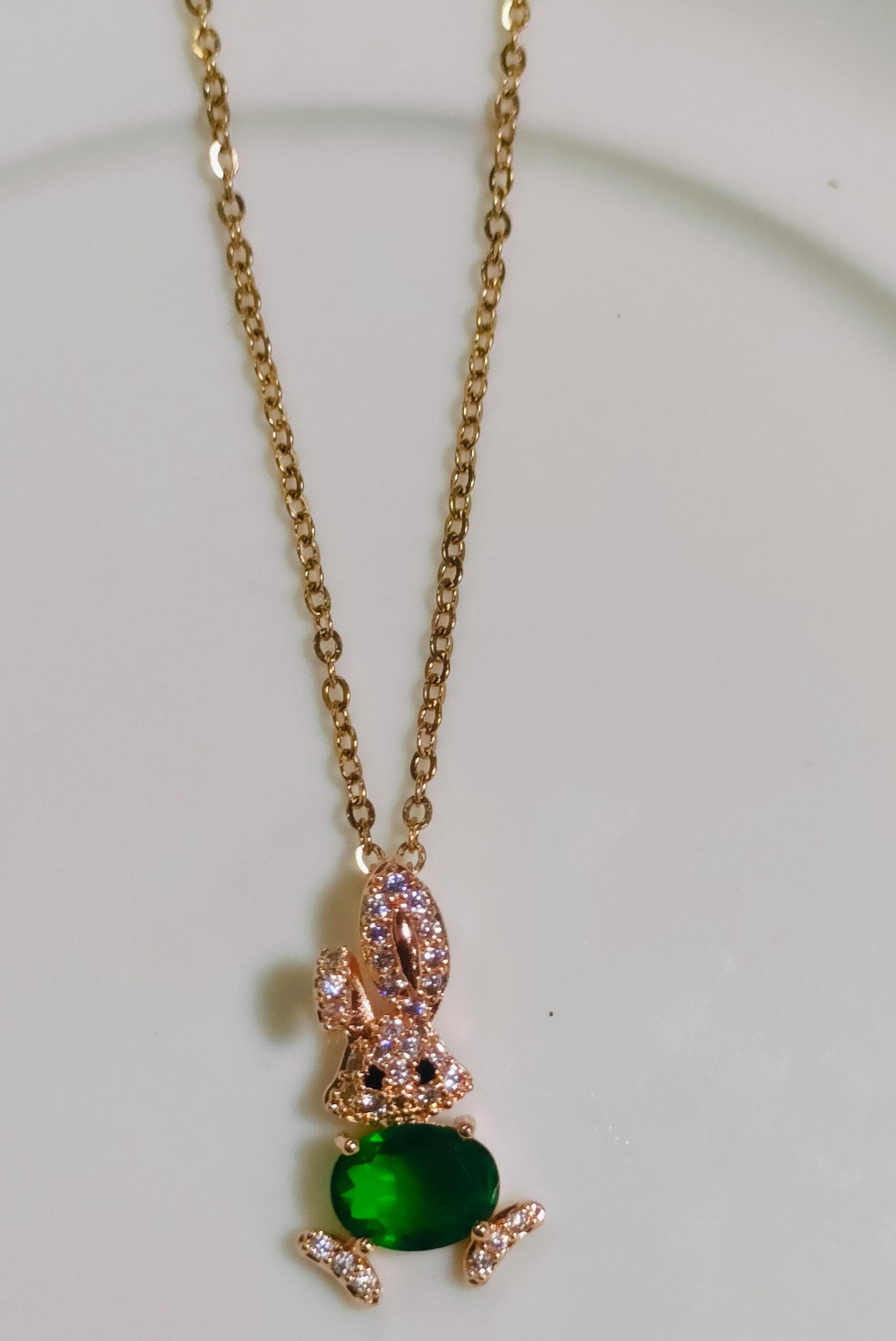 Anti Tarnished Emerald Bunny Pendant Chain - Image 2