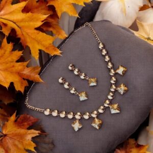 Golden Crystal Necklace Set With Pair Earrings