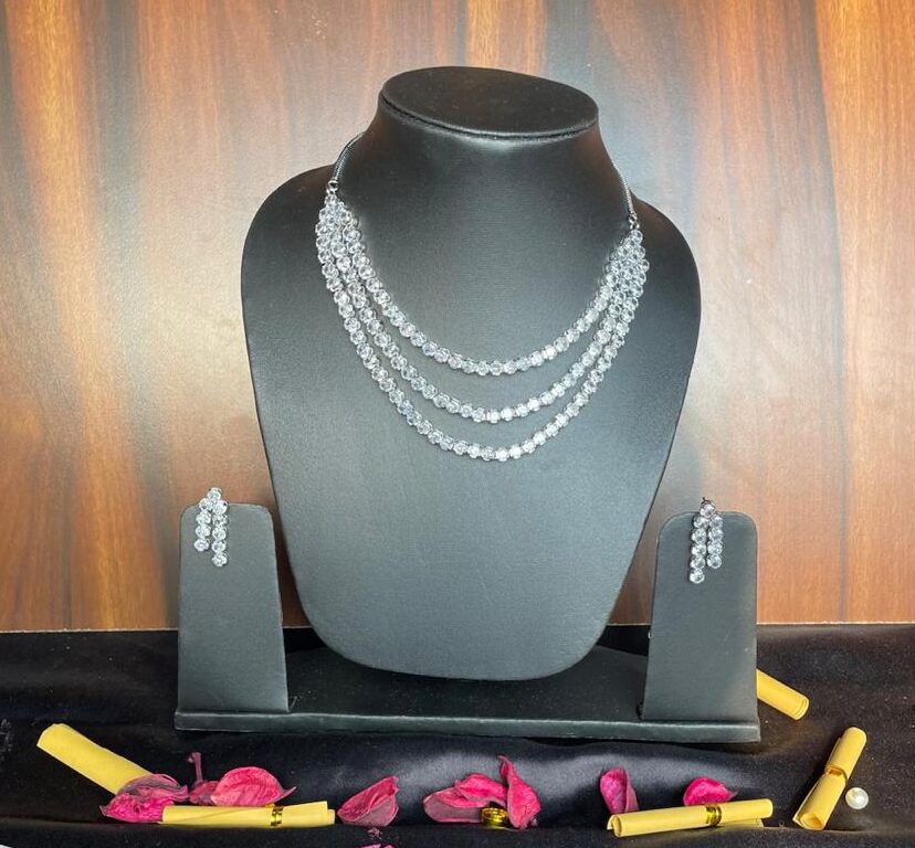 Malaika Arora Inspired 3 Layered American Diamond Necklace Set