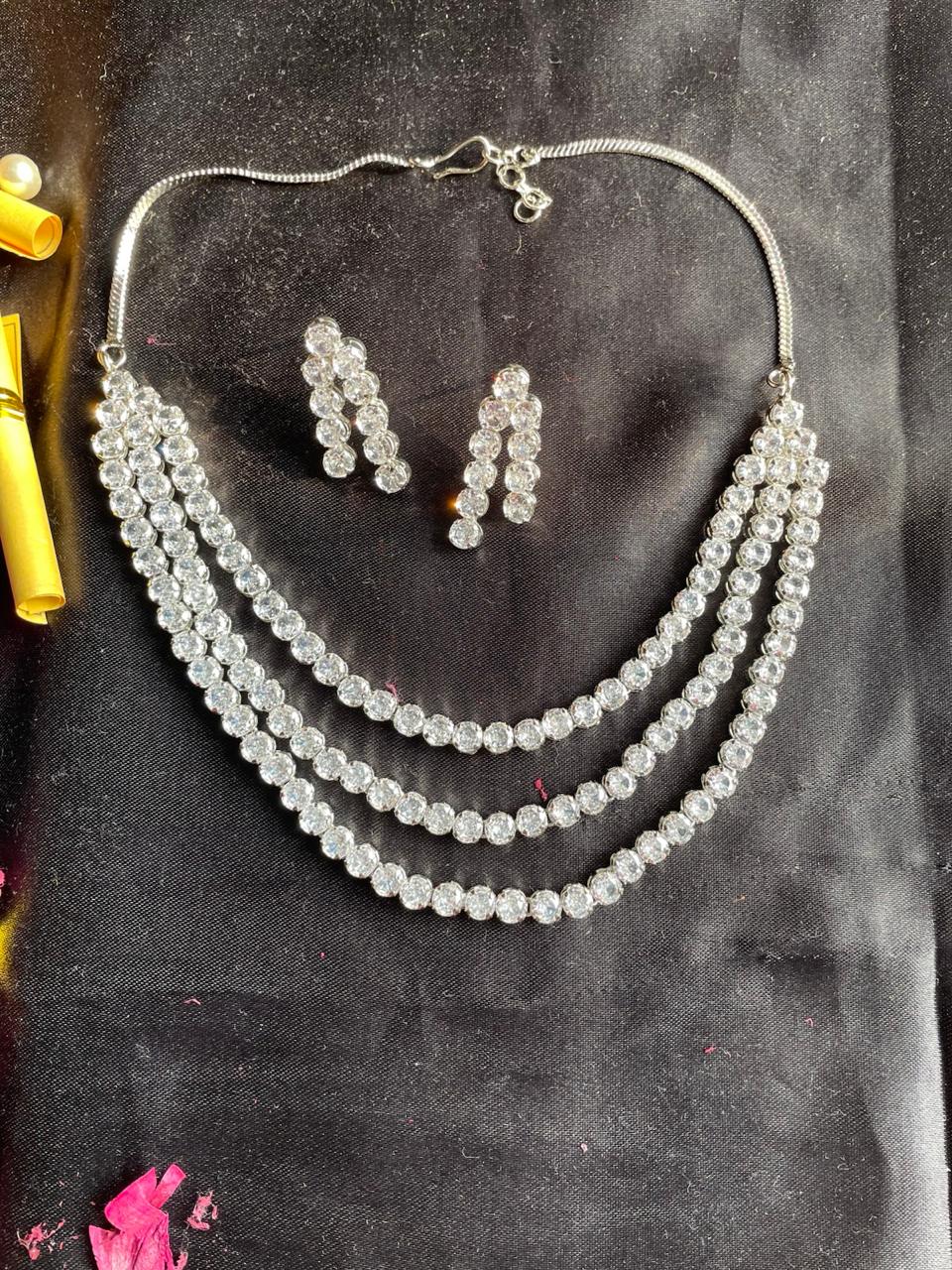 Malaika Arora Inspired 3 Layered American Diamond Necklace Set - Image 3