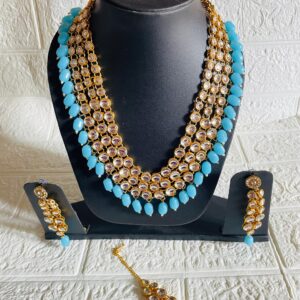 Blue Long Set With Pair Of Earrings & mangtika