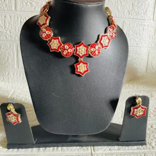 Kundan Red Necklace Set With Pair Of Earrings