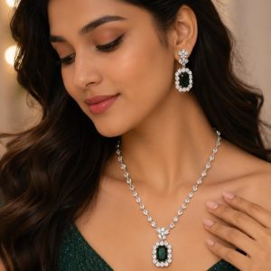 Aliya bhatt Inspired Emerald Green Necklace Set