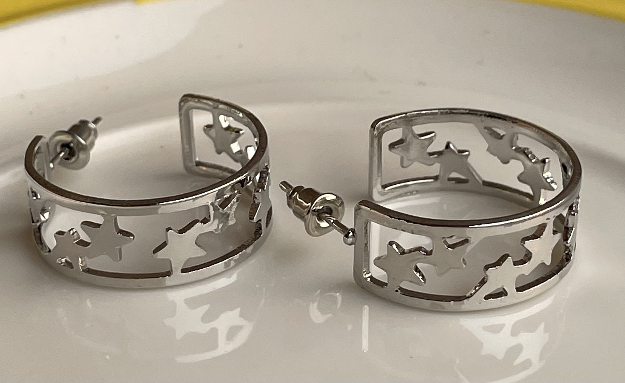 Small Star Silver Hoops