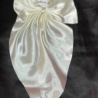 White Big Satin Hair Bow Long Tail Clip