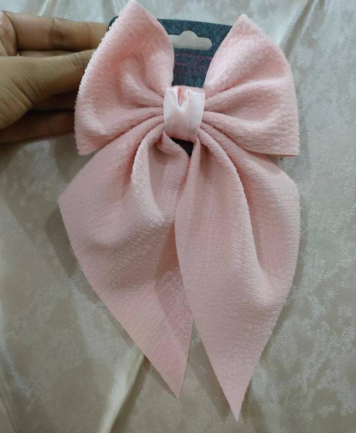 Big Pink Hair Bow Long Tail Clip