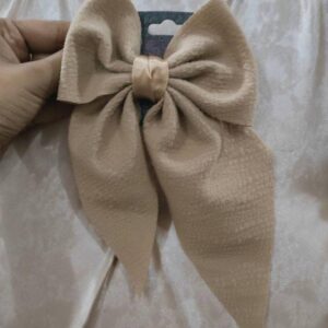 Beigh Big Satin Hair Bow Long Tail Clip