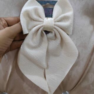 White Big Hair Bow Long Tail Clip