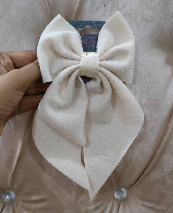 White Big Hair Bow Long Tail Clip