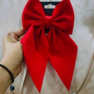 Red Big Hair Bow Long Tail Clip