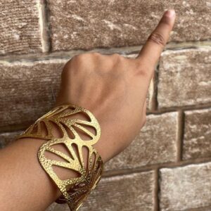 Leaf textured Cuff 18-k carat Anti Tarnished broad Bracelet