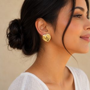 Texture Heart  Gold Plated Earrings