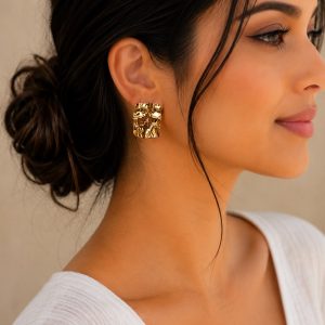 Anti Tarnished Crushed Gold Plated Earring
