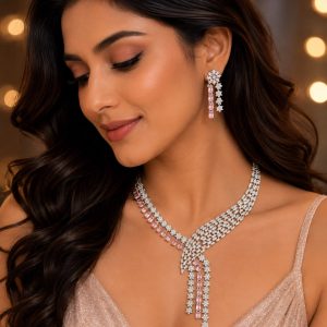 Pink American Diamond Necklace Set