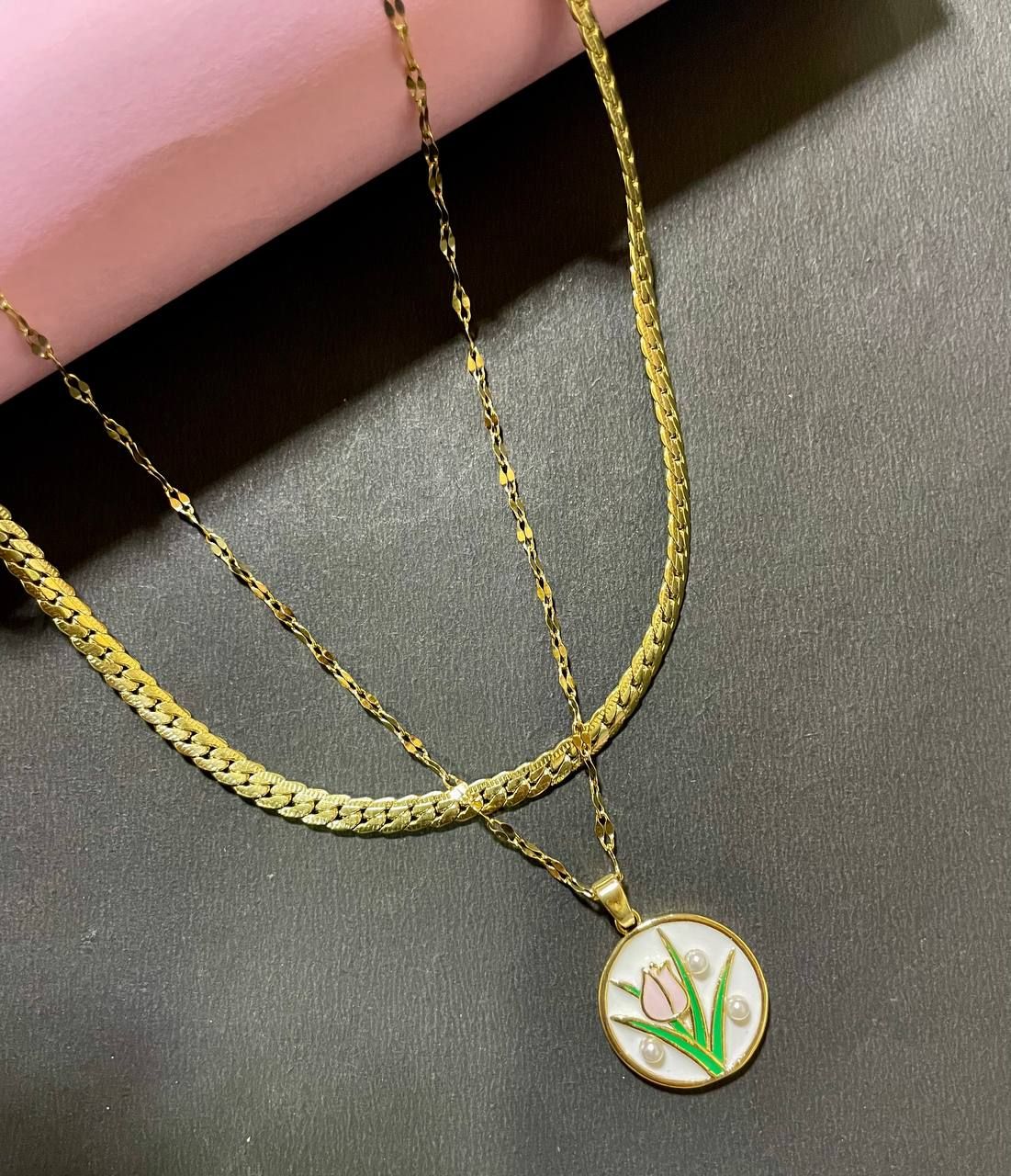 Demi Fine Dual Round Flower Pendant Chain
