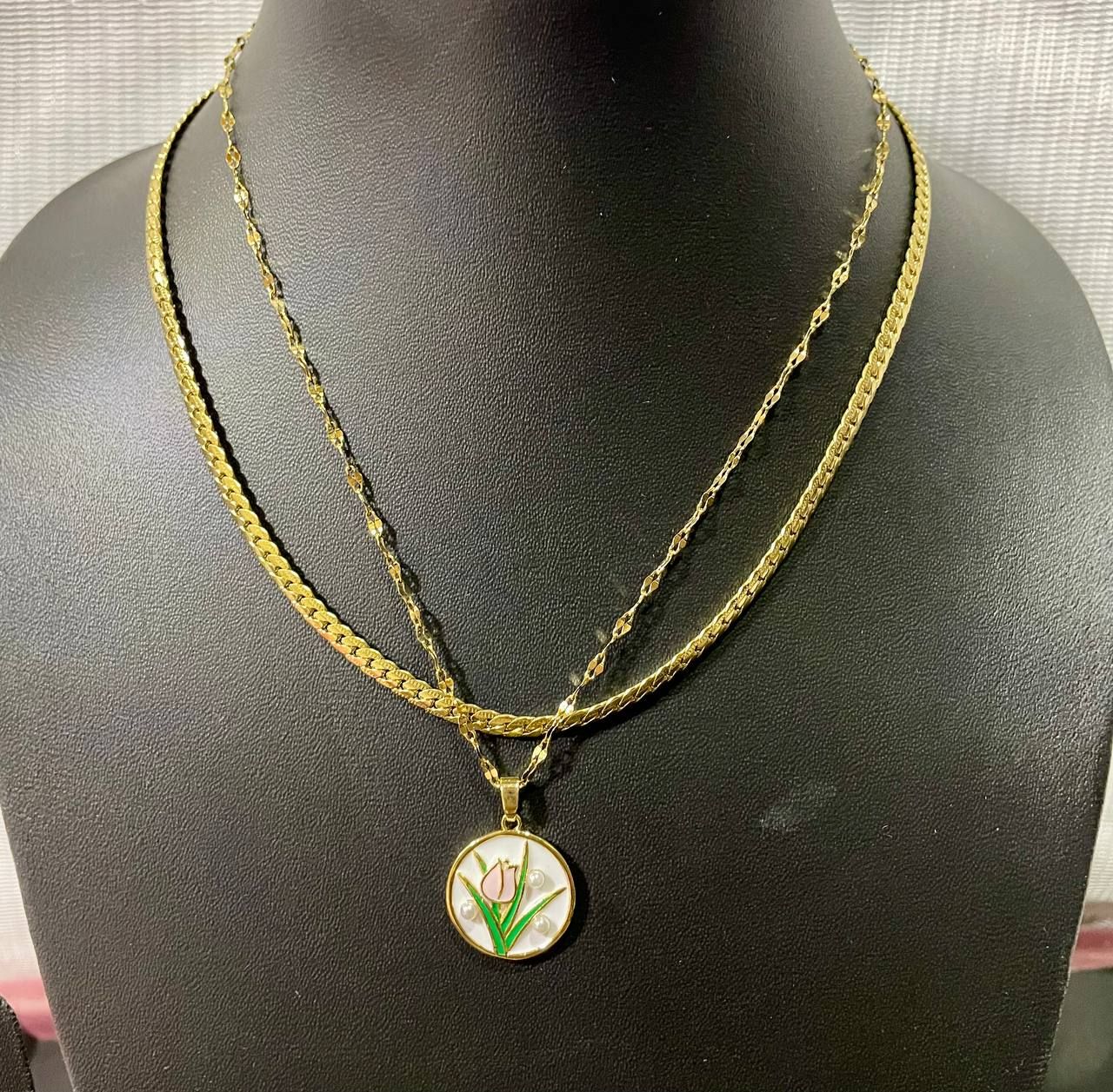 Demi Fine Dual Round Flower Pendant Chain - Image 2