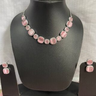 Pink American Diamond Necklace Set
