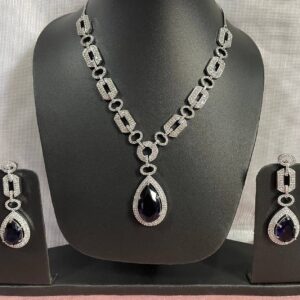 American Diamond Navy Blue Necklace Set