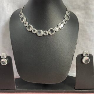 white Silver American Diamond Necklace Set