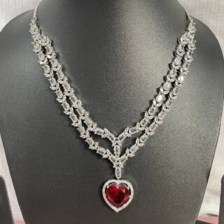 Vine-Red Heart American Diamond Necklace Set
