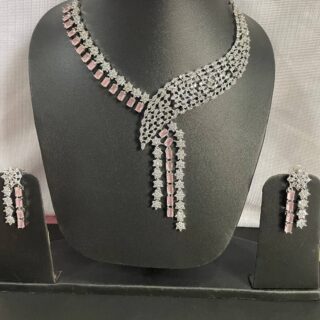 Pink American Diamond Necklace Set