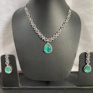 American Diamond Sea Green Necklace Set