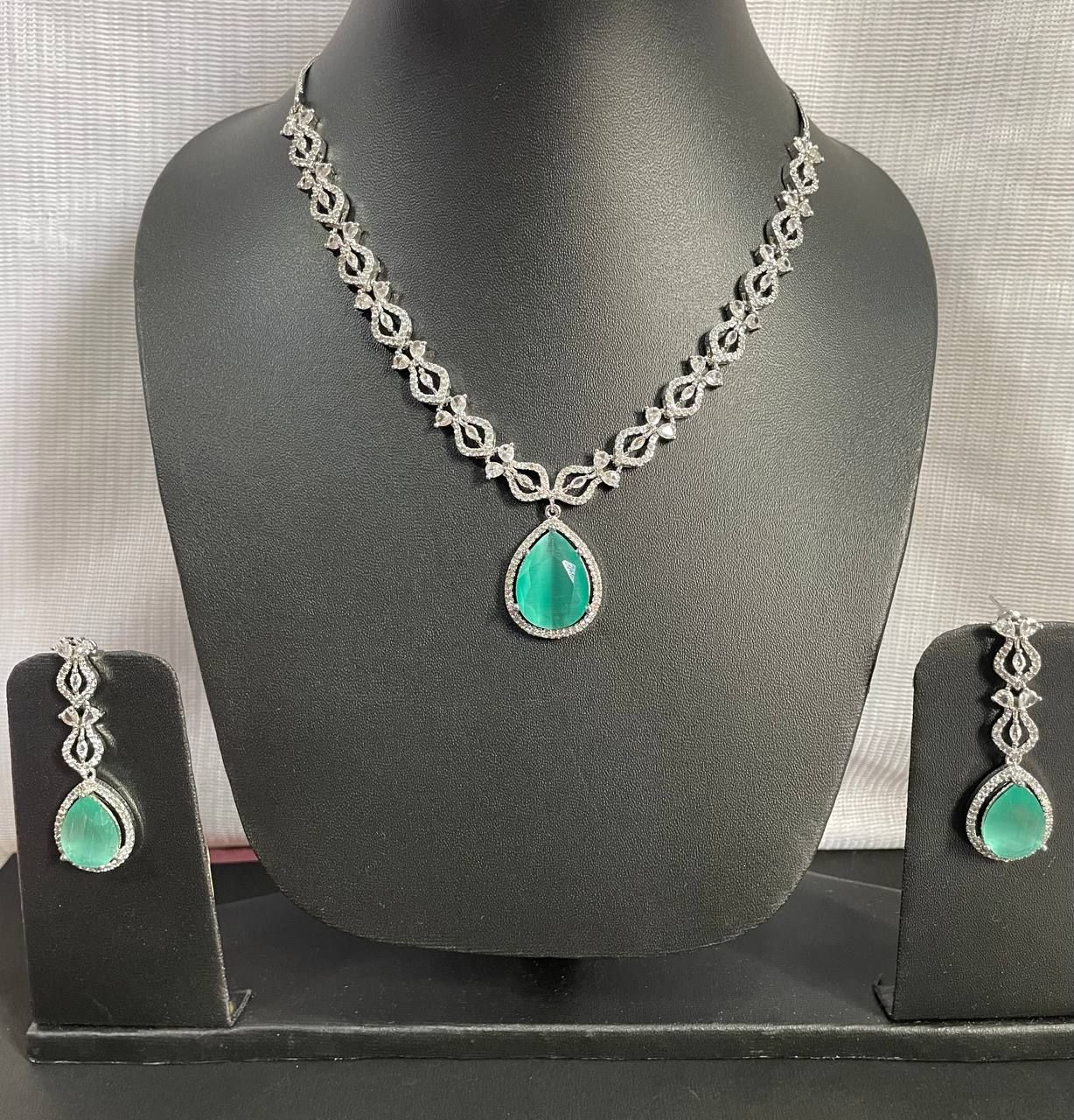 American Diamond Sea Green Necklace Set