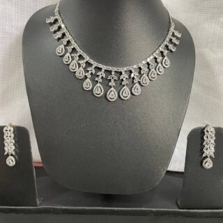 White Drop American Diamond Necklace Set